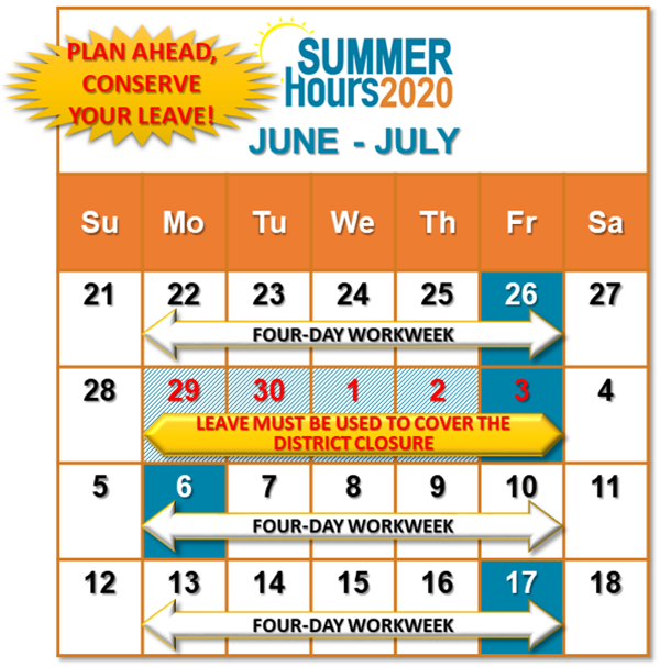 Summer Hours 2020 Calendar Graphic Summer Hours 2020 Calendar Graphic